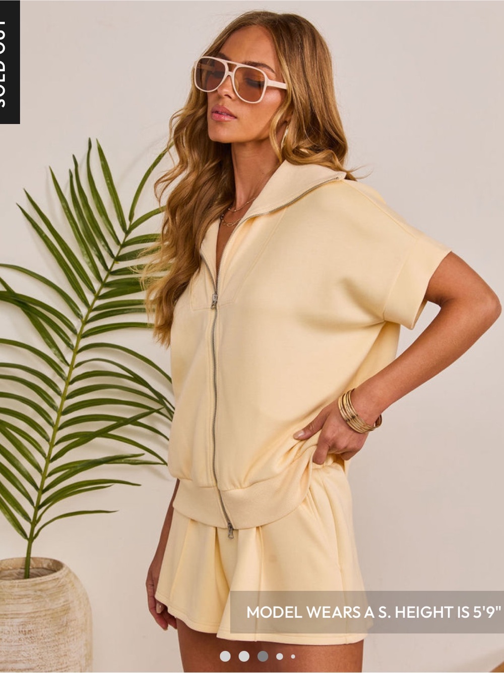 Butter Yellow Short Sleeve Zip-Up Sweatshirt